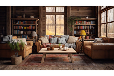 rustic farm living room ai generated, an Animal Photo by pikepicture