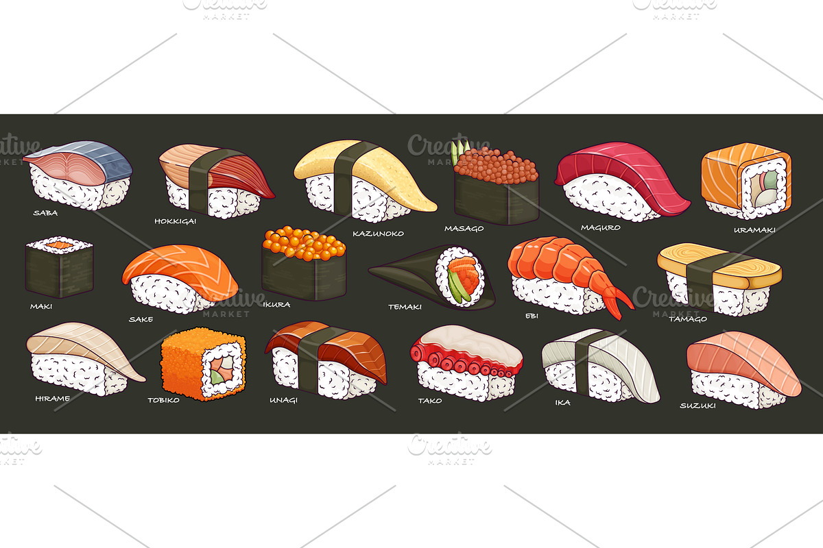 Sushi set vector illustration, a Food Illustration by Yayasya