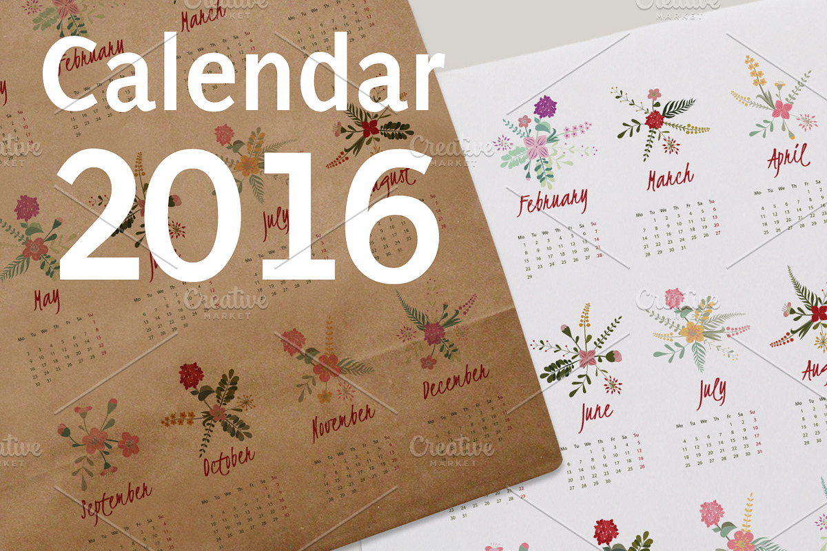 Fresh Flower Calendar for 2016., a Decorative Illustration by Feday (Photo 1 of 4)