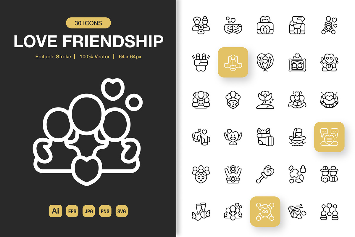 Love Friendship Icons, an Outline Icon by Spacepixel Creative