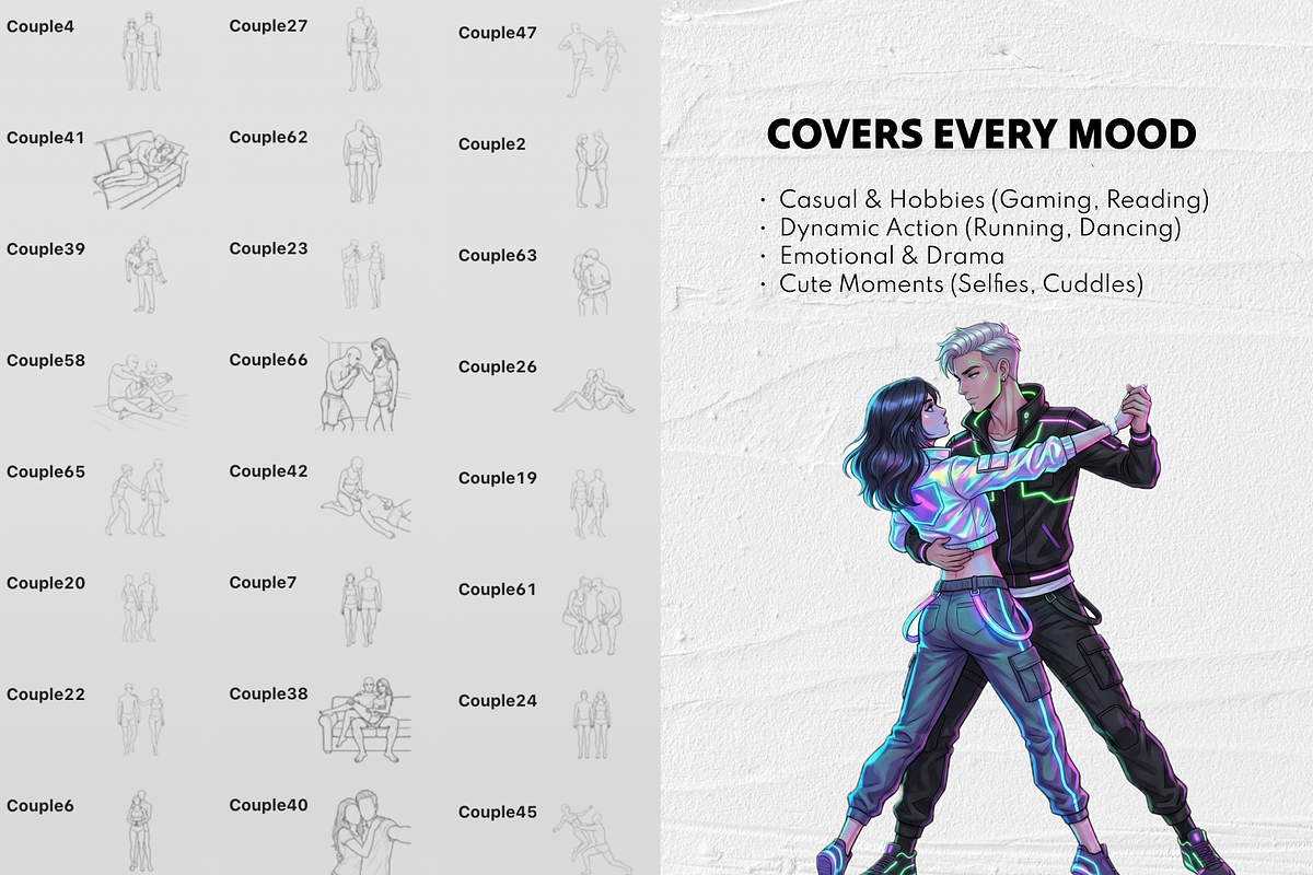 65 Couple Poses • Procreate Stamps, a Brush Add-On by Selentaori Studio (Photo 3 of 10)