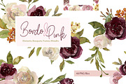 Watercolor Pink & Burgundy Flowers, an Illustration by GraphicsDish (Thumbnail 1 of 5)