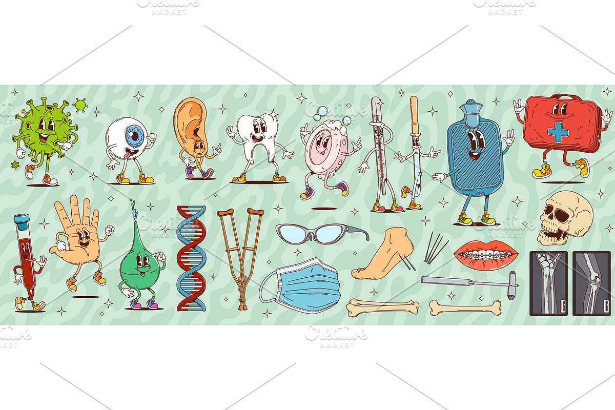 Cartoon groovy medicine, a Healthcare Illustration by Vector Tradition