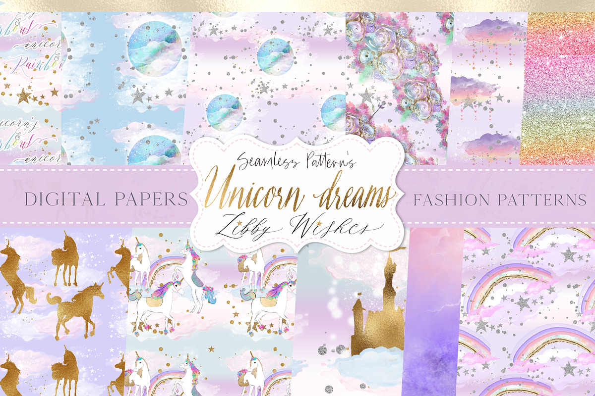 Digital seamless patterns- Unicorns, a Pattern Graphic by Libby Wishes (Photo 1 of 3)