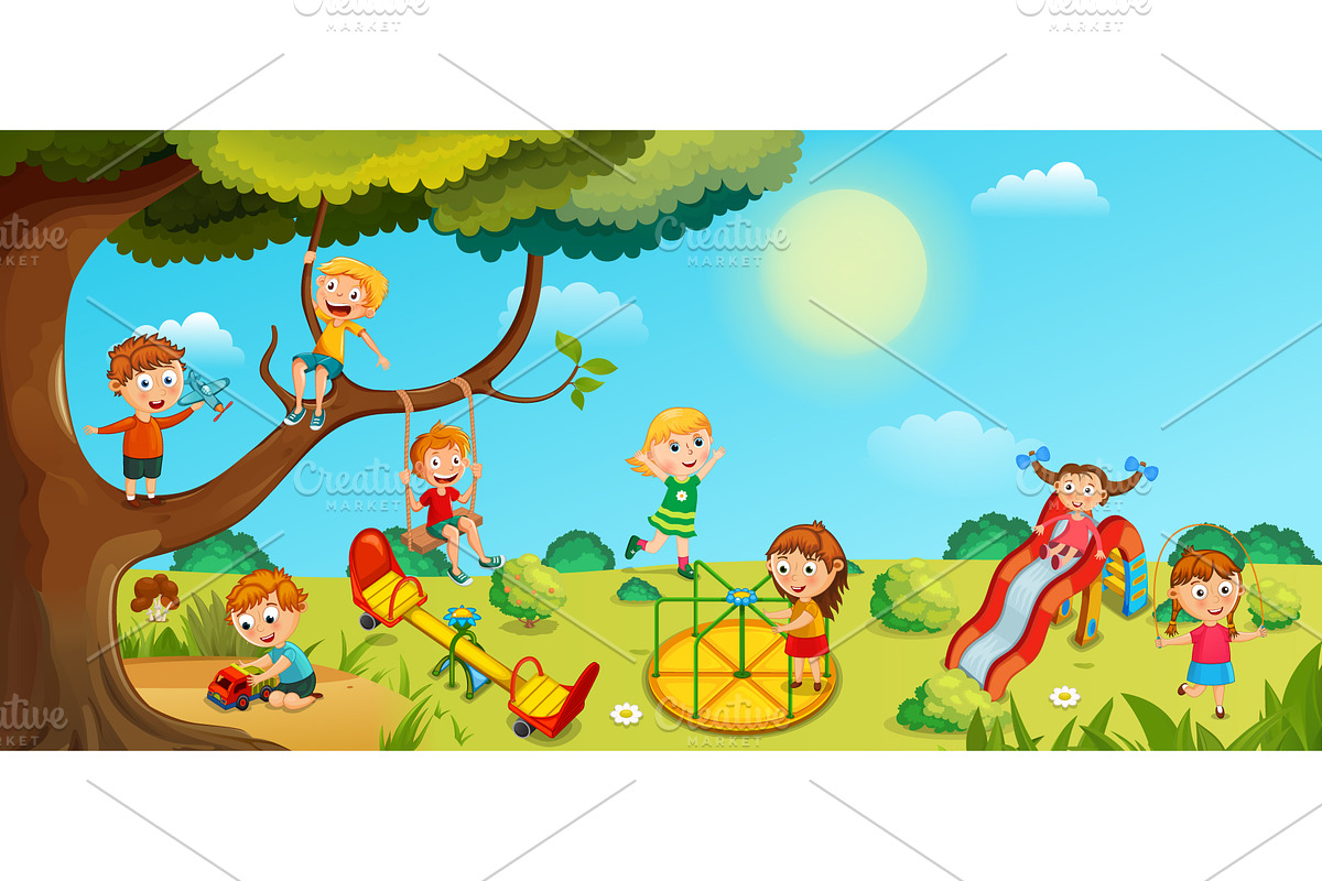 Happy children playing outdoors, a Person Illustration by Yayasya