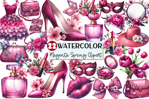Magenta Spring Watercolor Clipart, an Illustration by Rose Art