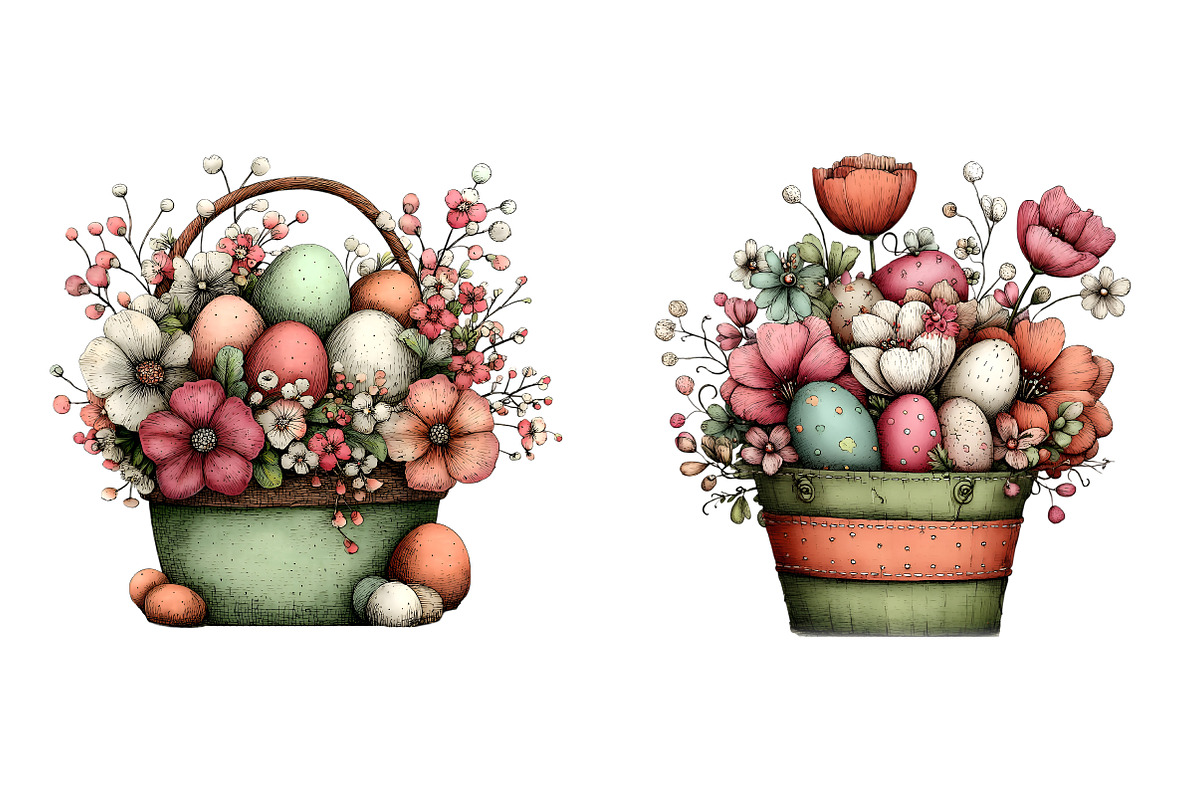 Watercolor spring flower basket PNG, an Illustration by SinaCreation (Photo 9 of 11)