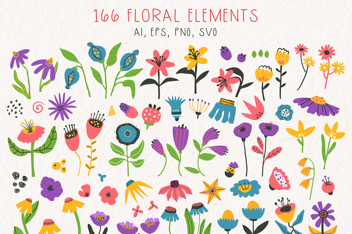 DOPAMINE BLOOMS - vector florals kit, a Decorative Illustration by My Space Garden (Photo 2 of 17)