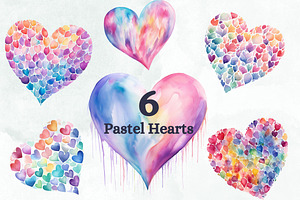 Pastel Hearts Watercolor Clipart PNG