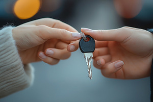 Two hands exchange a key, symbolizing trust and connection in a moment of shari, a Person Photo by ImageMir