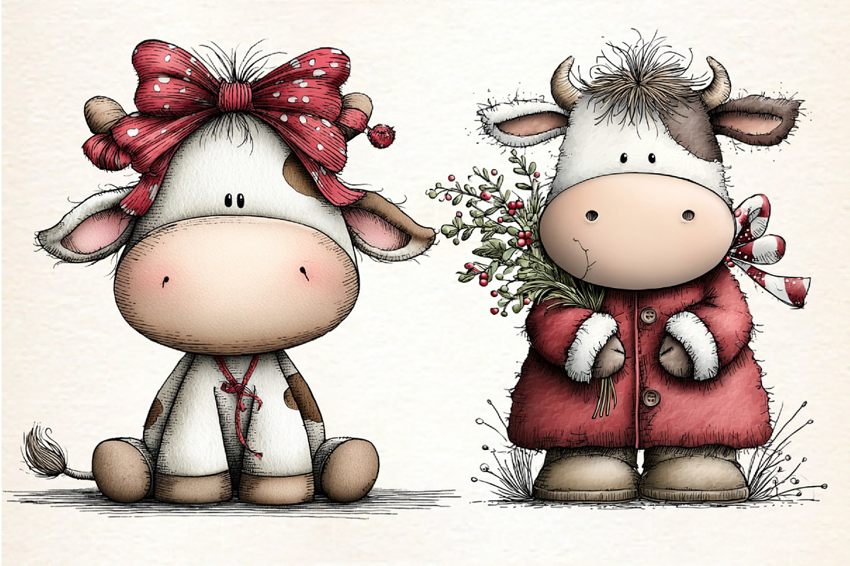 Whimsical Christmas Cow Clipart, an Illustration by Dream Creation (Photo 6 of 8)