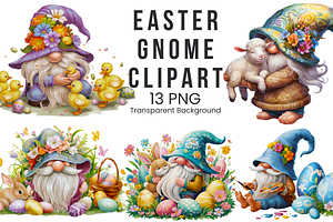 Easter Gnome Clipart PNG Bundle, an Illustration by Clipart Bloom