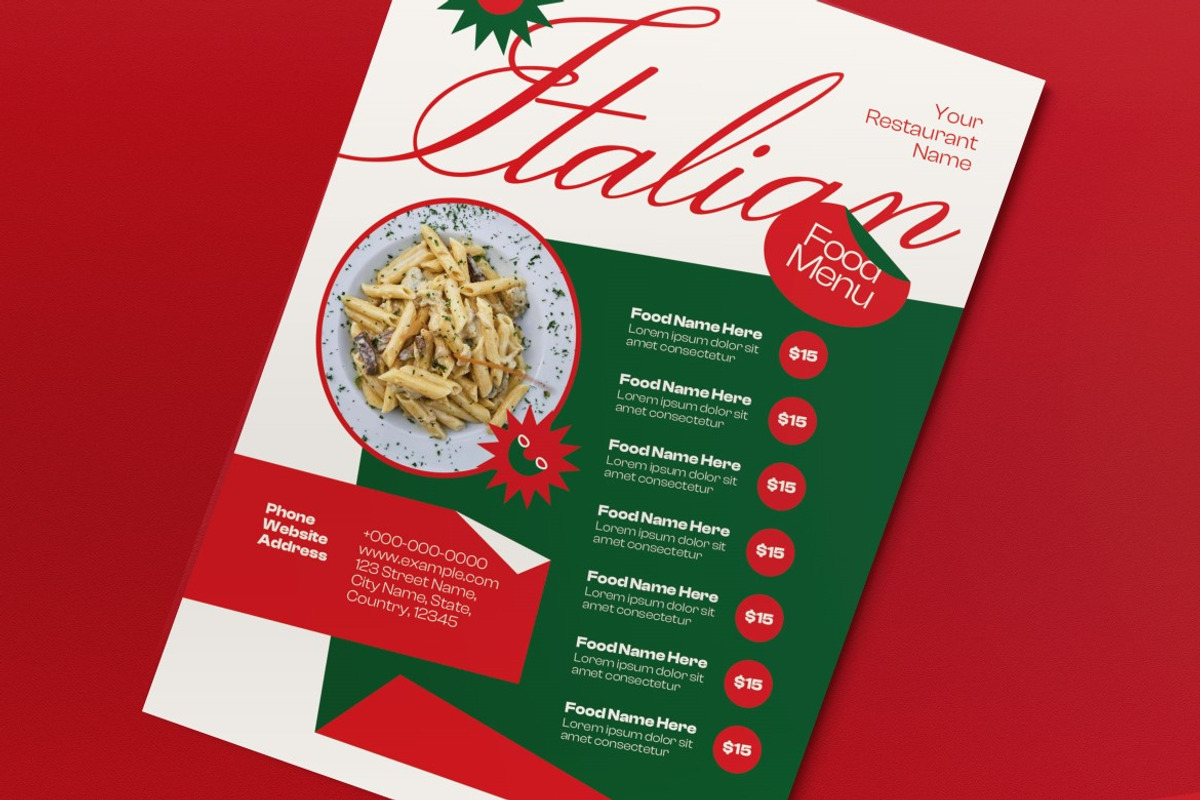 Red Modern Italian Food Menu, a Flyer Template by graphicook (Photo 2 of 4)