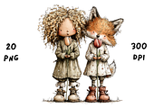Whimsical Floral Girl & Fox Clipart, an Animal Illustration by GiraffeCreative (Thumbnail 9 of 20)