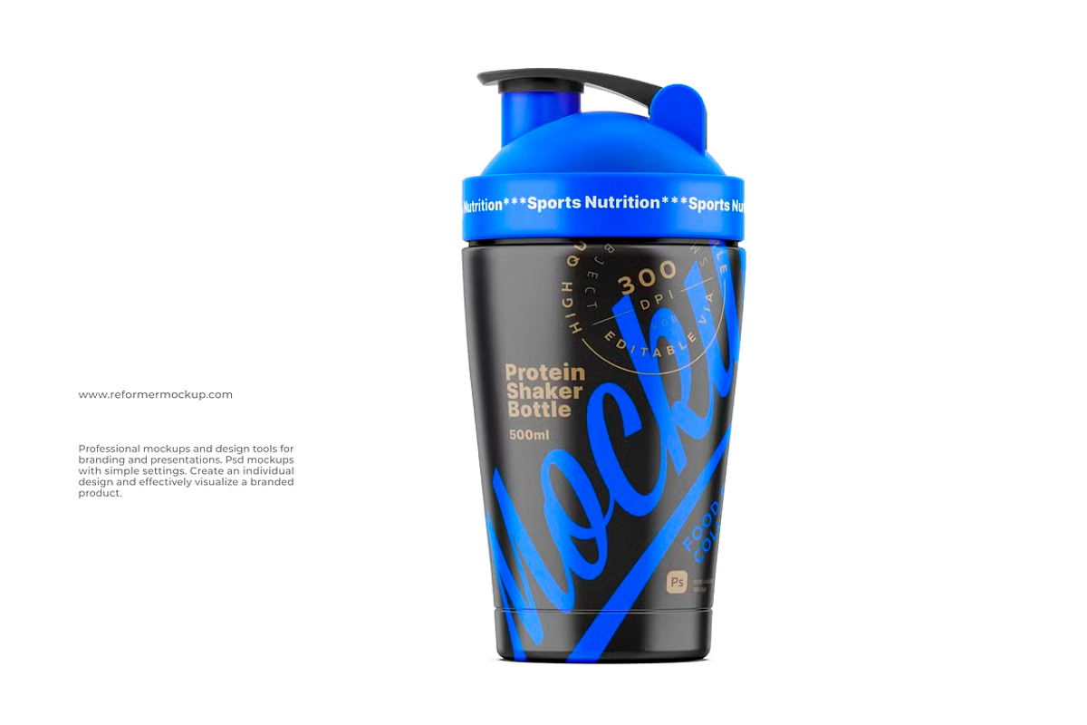 Protein Shaker Bottle Mockup, a Packaging Mockup by Reformer Mockup (Photo 1 of 6)