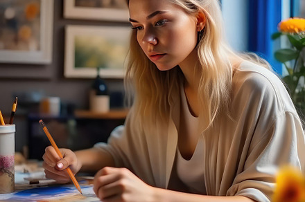 Blonde girl artist creator photo art