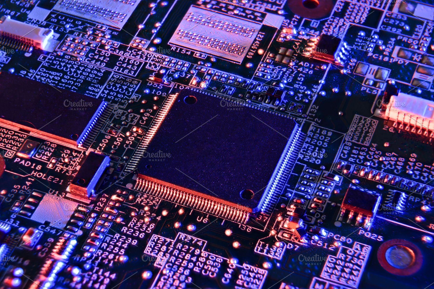 Futuristic Microchip with Neon Circuitry, a Technology Photo by Davizro's Market