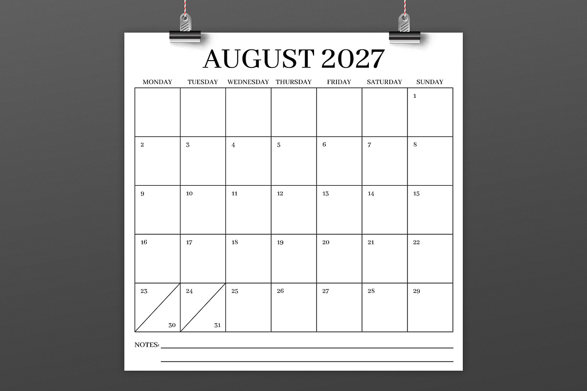2027 12x12 Monday to Sunday Calendar, a Stationery Template by Running With Foxes (Photo 3 of 5)