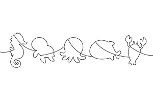 One-line contour silhouettes of, an Animal Illustration by GraphiShop