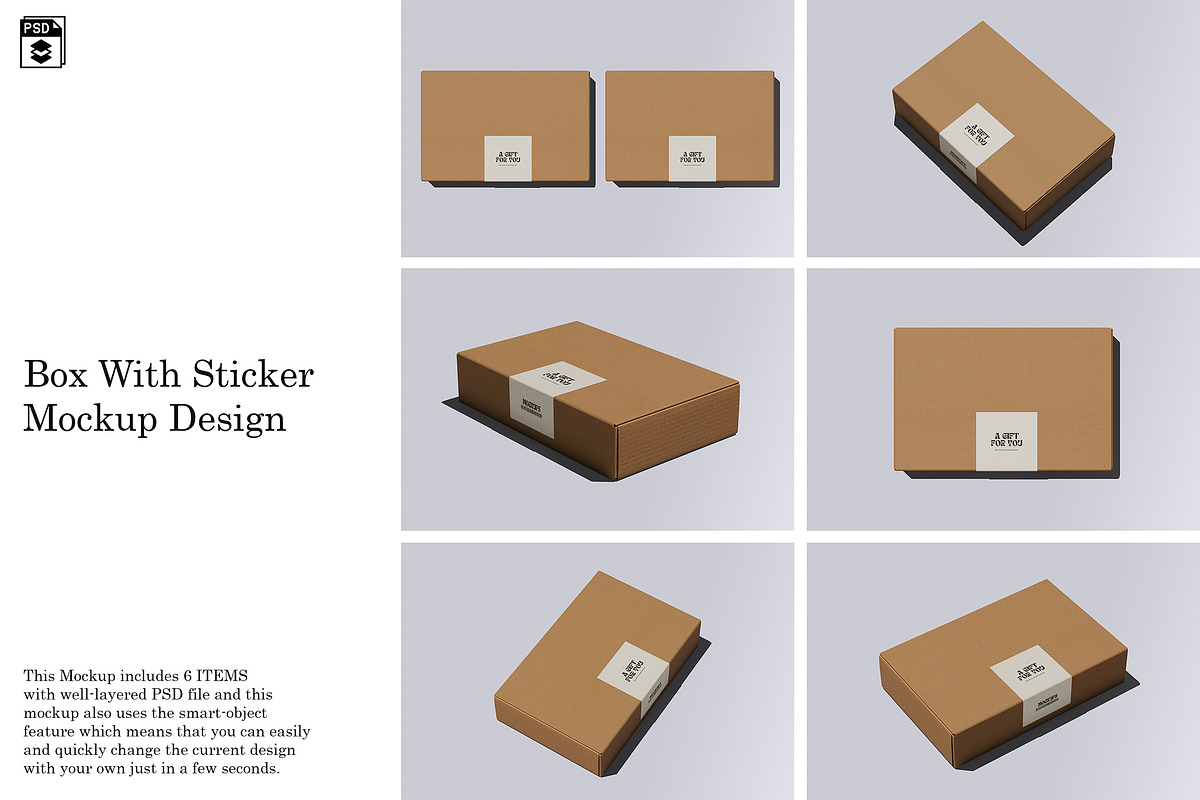Box With Sticker Mockup, a Packaging Mockup by Riel Concept (Photo 1 of 8)