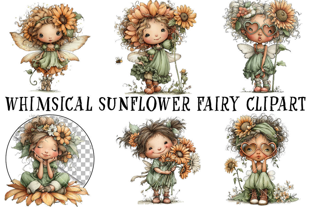 Whimsical Sunflower Fairy Clipart, an Illustration by OK Design (Photo 2 of 6)