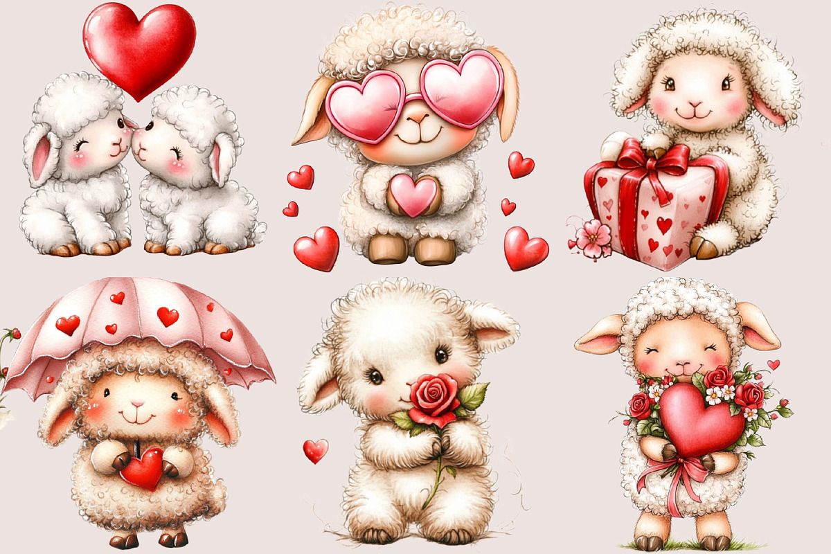 Whimsical Valentine Sheep Clipart, a Seasonal Illustration by SVGArt (Photo 2 of 5)