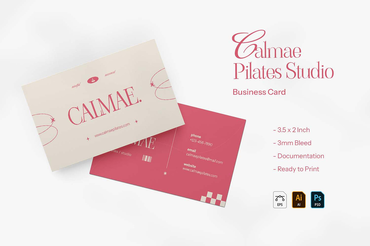 Calmae Pilates Studio Business Card, a Business Card Template by VUNIRA (Photo 1 of 3)