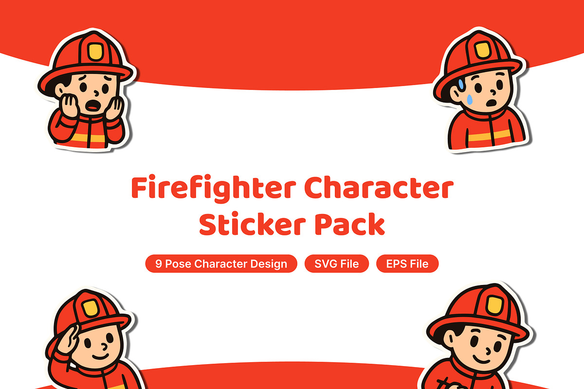 Firefighter Character Sticker Pack, an Illustration by anamwp (Photo 4 of 6)