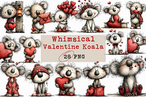 Whimsical Valentine Koala Clipart, an Illustration by Libby Wishes
