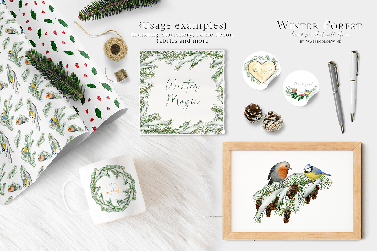 Watercolor Winter Forest Clipart, an Illustration by Ksenia Shmakova (Photo 2 of 11)