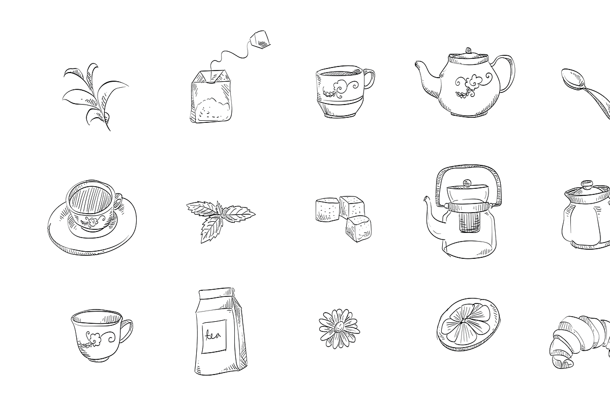tea time handdrawn collection, an Object Graphic by nikagraphic