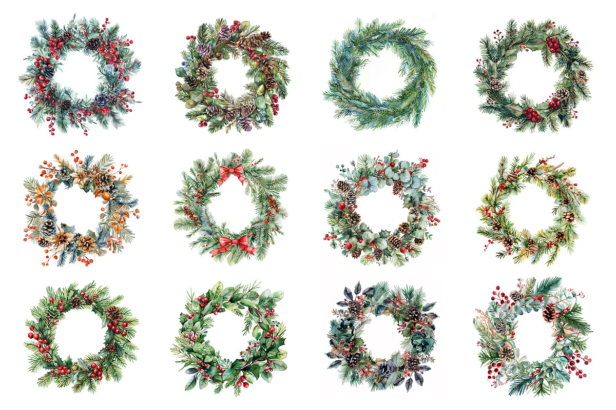 Watercolor Christmas wreaths PNG, a Decorative Illustration by dashtik (Photo 5 of 5)