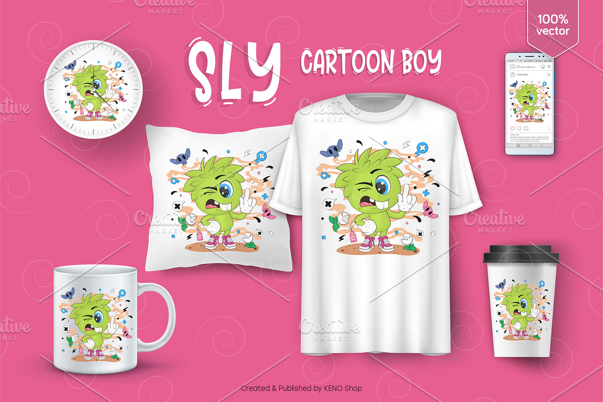 Sly cartoon boy. Tshirt, PNG., a Person Illustration by KENO Mascots (Photo 3 of 3)