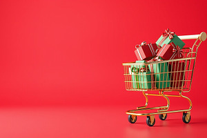 golden supermarket cart with giftbox, a Business Photo by Bunny's Little Shop