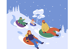 Young cheerful family rides down, an Illustration by Vectorbuum