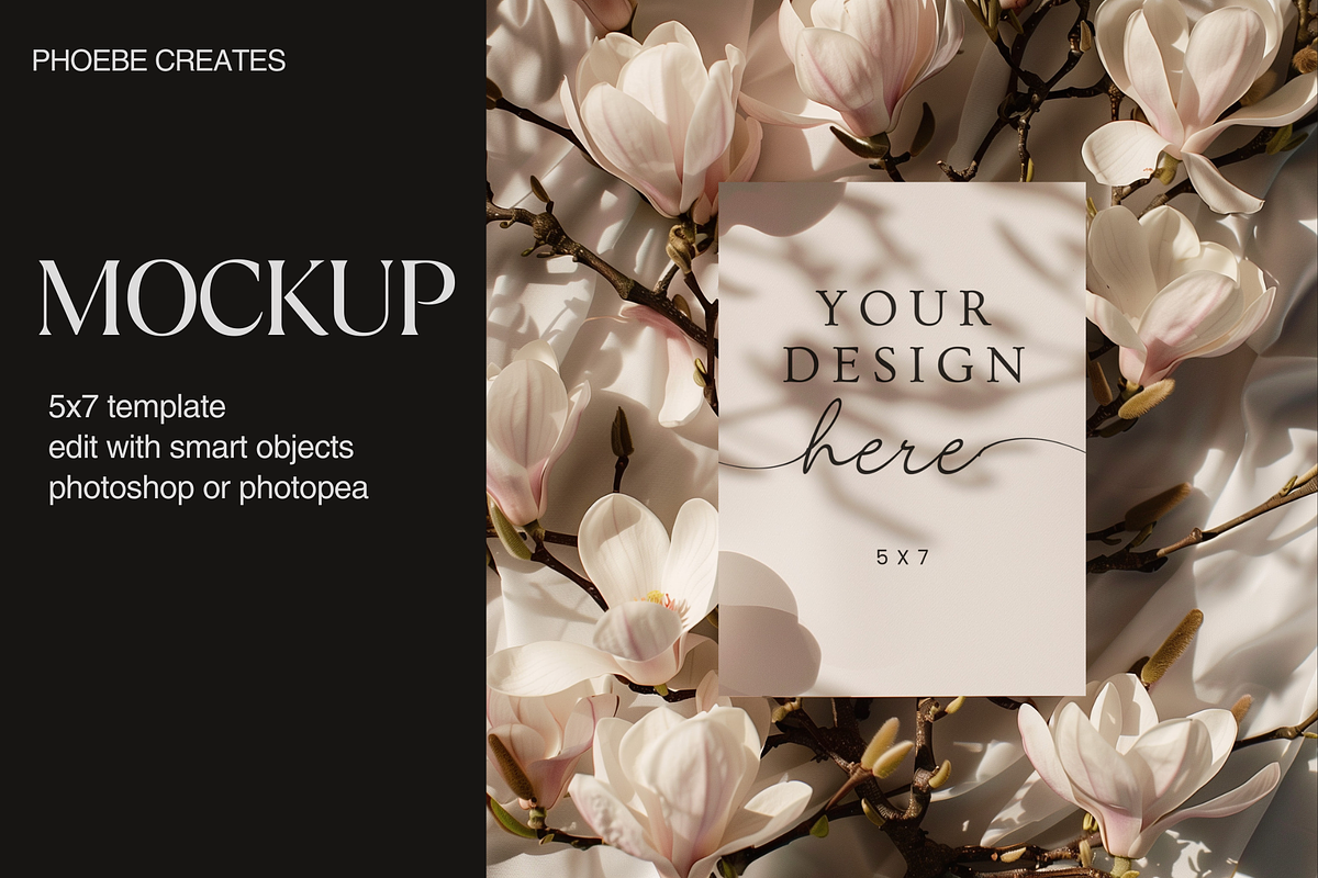 Magnolia 5x7 Wedding Mockup PSD, a Mockup by PhoebeCreates (Photo 1 of 6)
