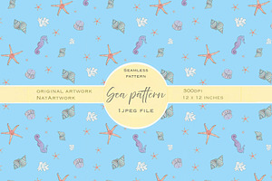 Blue Sea Life seamless pattern
