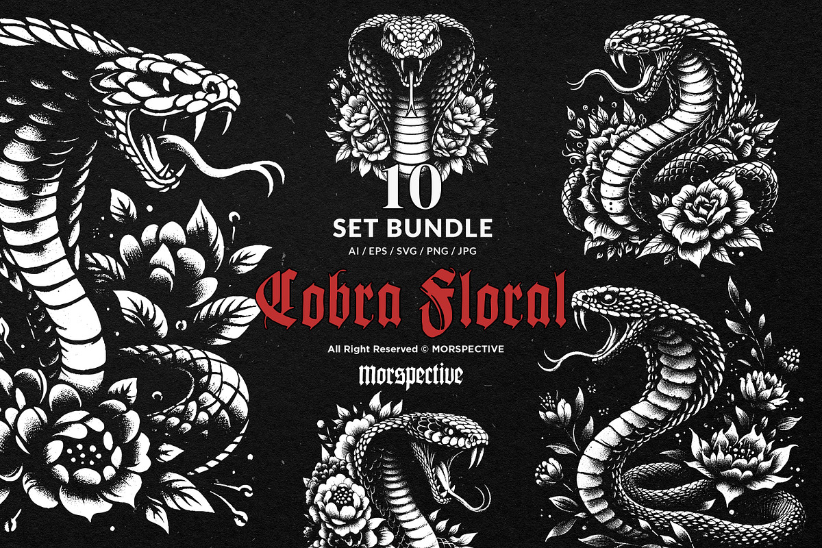 10 Bundle Dark Art Cobra Snakes, an Illustration by Morspective (Photo 1 of 7)