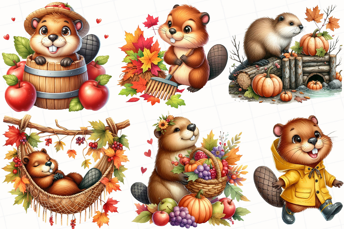 Autumn Cute Beaver Clipart, an Illustration by OK Design (Photo 3 of 5)