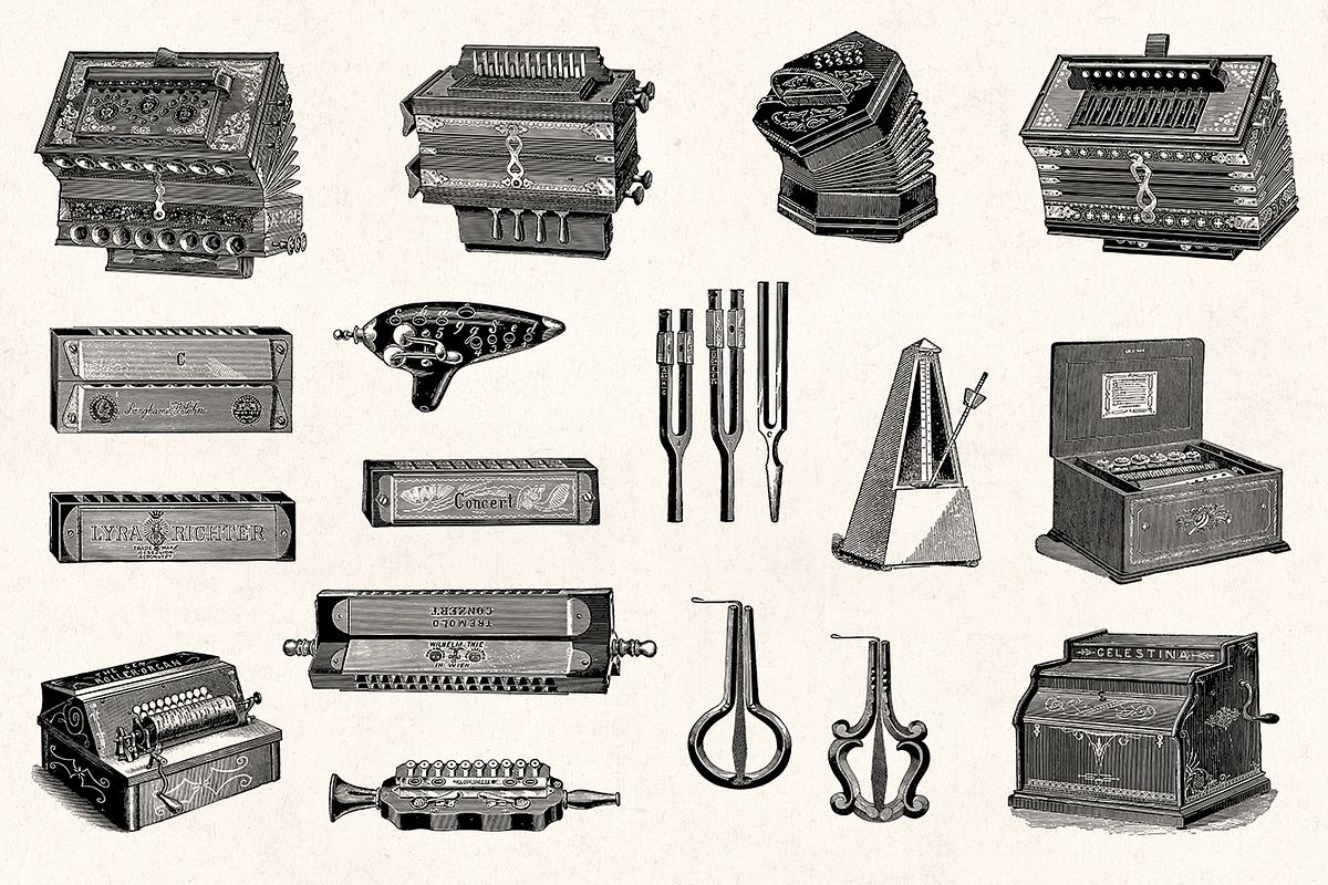 Musical Instruments Engravings Set, an Illustration by Graphic Goods (Photo 6 of 9)
