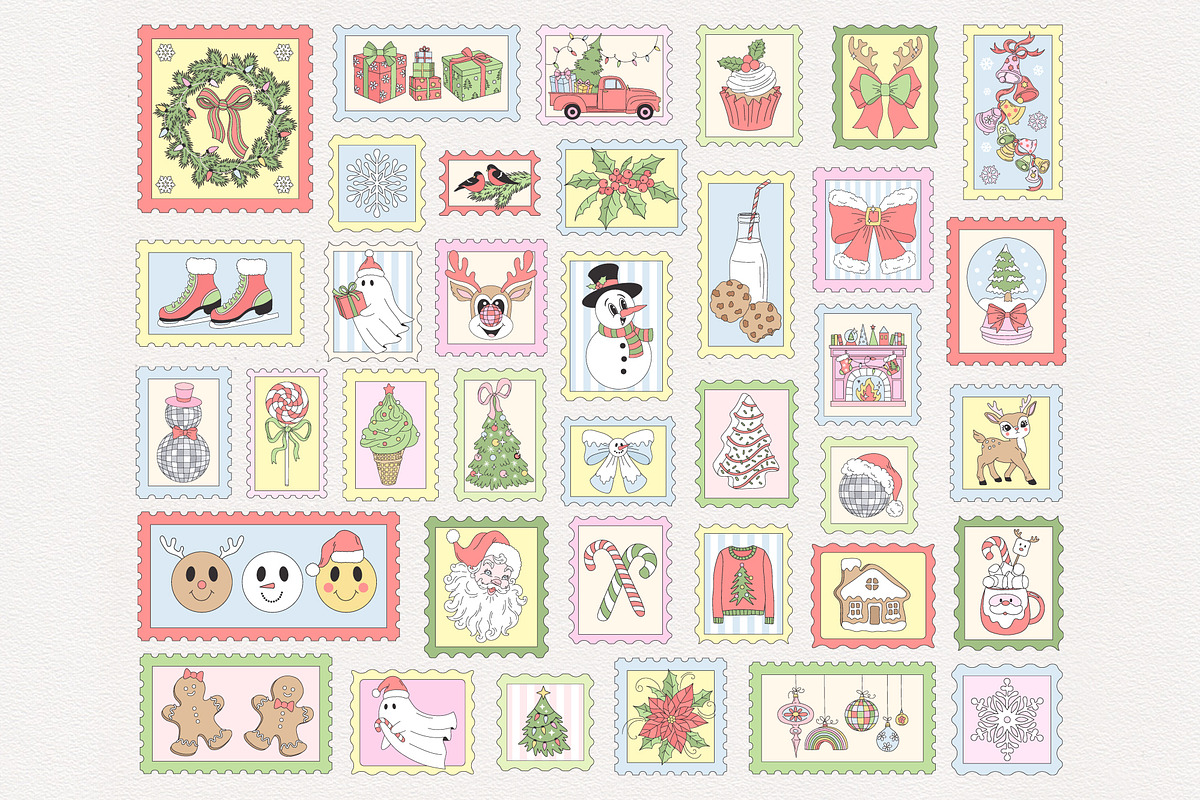 Christmas Postage Stamps clipart set, a Seasonal Illustration by @olga.angelloz (Photo 2 of 2)