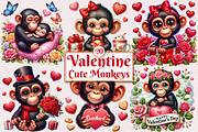Valentine Cute Monkeys Clipart, a Seasonal Illustration by Craft Nest (Thumbnail 1 of 5)