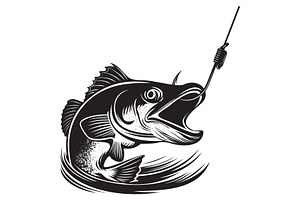 Fishing Hook and Fish Illustration, an Animal Illustration by Ghagra