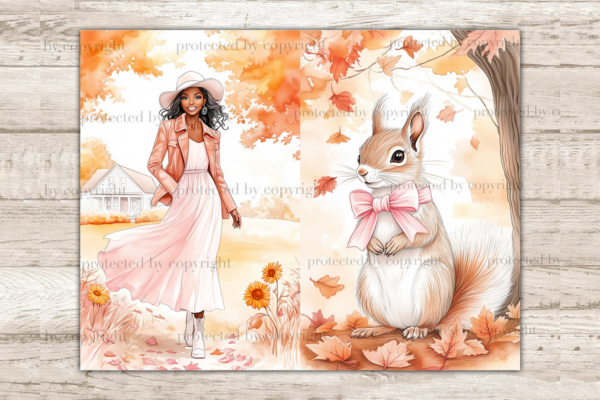 Pink Autumn Junk Journal Paper, a Seasonal Illustration by GlamArtZhanna (Photo 10 of 10)