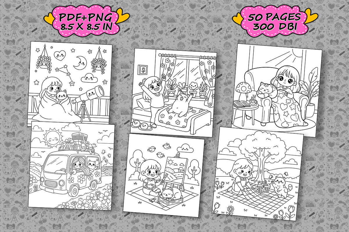 Cat Bestie Coloring Book Pages, an Illustration by one-touch (Photo 5 of 15)
