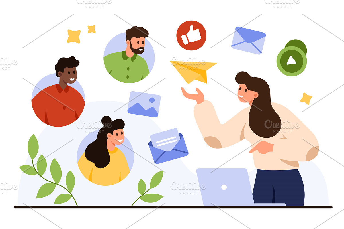 Online Team Chat and Digital, a Technology Illustration by Flashvector