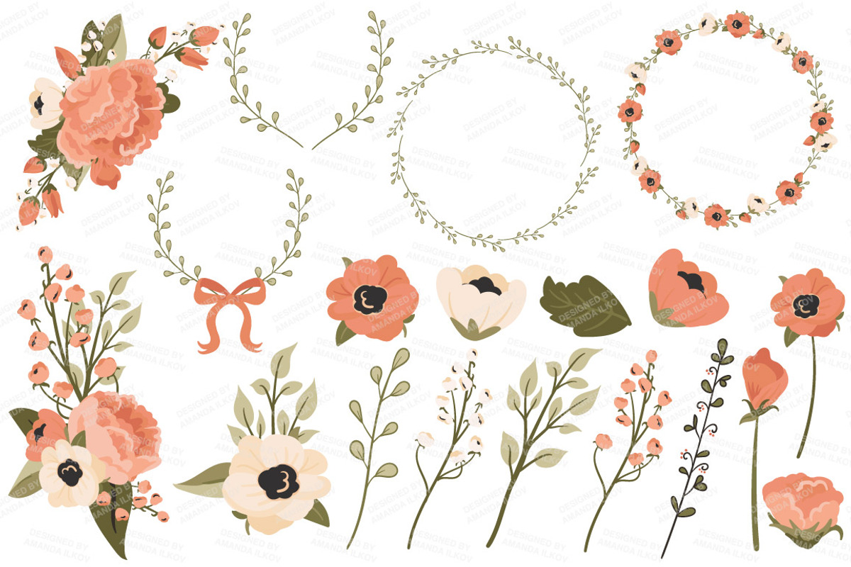 Peach Floral Wedding Bicycle Vectors, an Illustration by Amanda Ilkov (Photo 4 of 5)