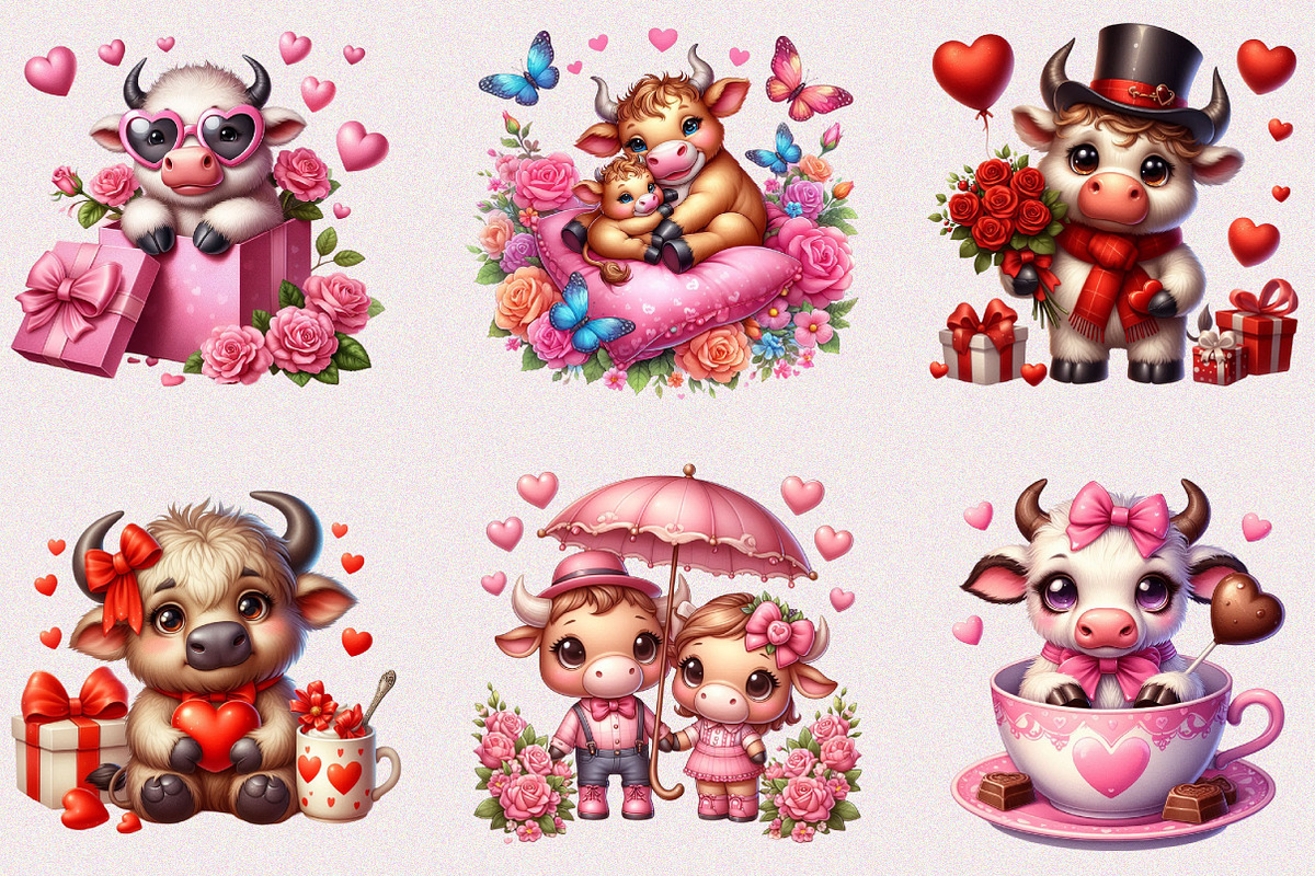 Valentine Sweet Cow Clipart Bundle, a Seasonal Illustration by Craft Nest (Photo 2 of 5)