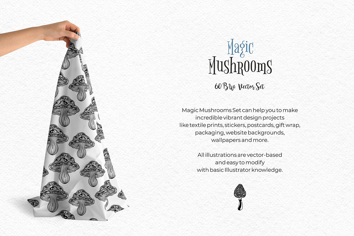 Magic MUSHROOMS. 60 BW Vector Set., an Illustration by Varvara Gorbash (Photo 7 of 11)
