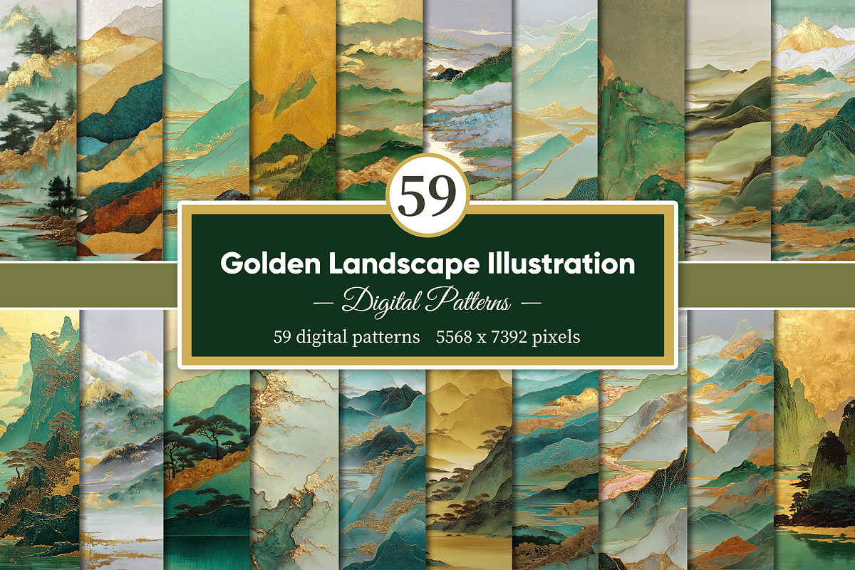 Golden Landscape Illustration, a Decorative Illustration by Housui Patterns (Photo 1 of 10)